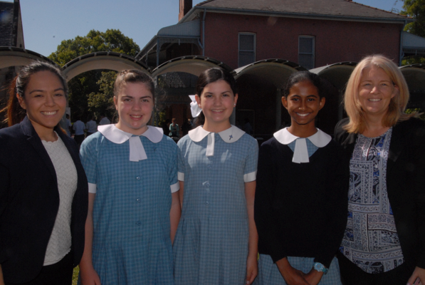Ms Pepin, Kaitlin, Claudia, Maneesha and Mrs Byrne at the Mission Mass