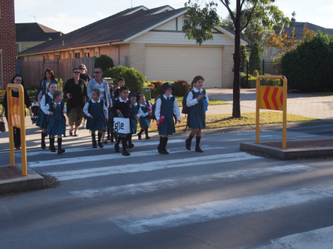 Some of our participants crossing the road for Walk to School Day. 
