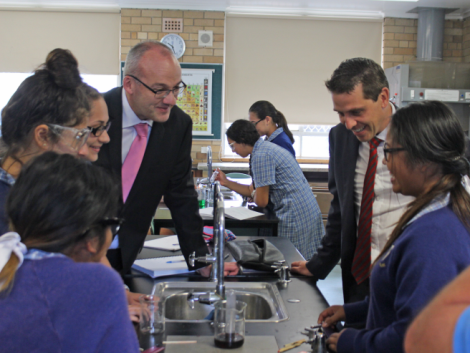 NSW Opposition Leader Luke Foley MP and Shadow Education Minister, Ryan Park MP tour the learning spaces at Cerdon College, Merrylands